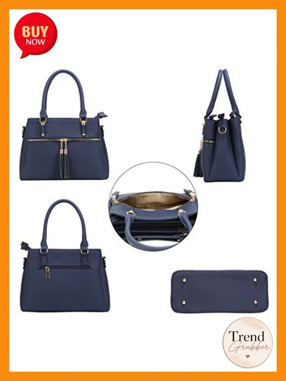 PU Leather Top Handle Satchel Bag with Removable Strap, 3 Compartments,
